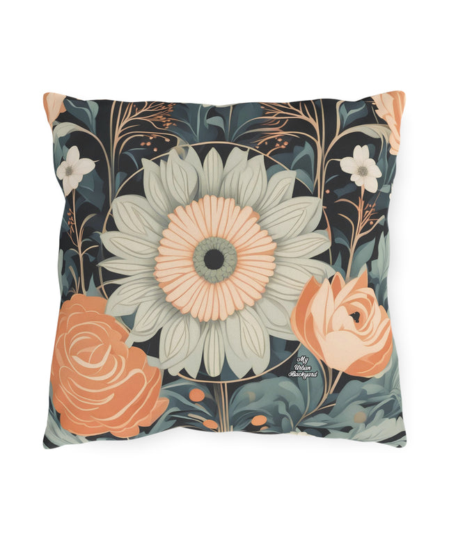 Wildflowers, Blue accent color, Throw Pillow, Indoor/Outdoor Decor for Home or Office