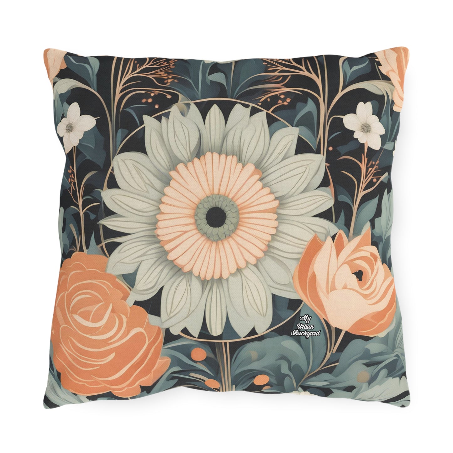 Wildflowers, Blue accent color, Throw Pillow, Indoor/Outdoor Decor for Home or Office