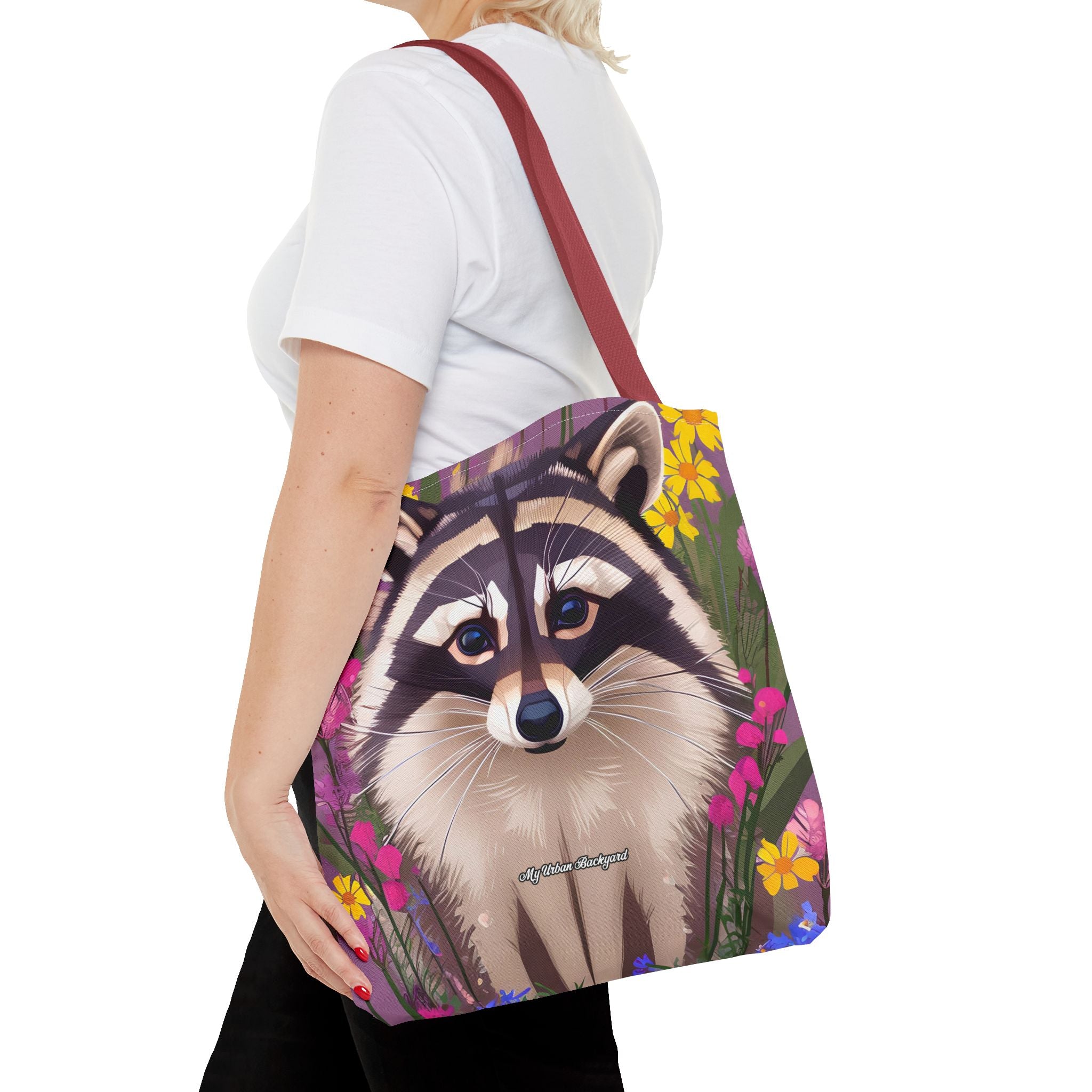 Raccoon and Flowers Tote Bag with Cotton Handles For Everyday Use, 3 Sizes