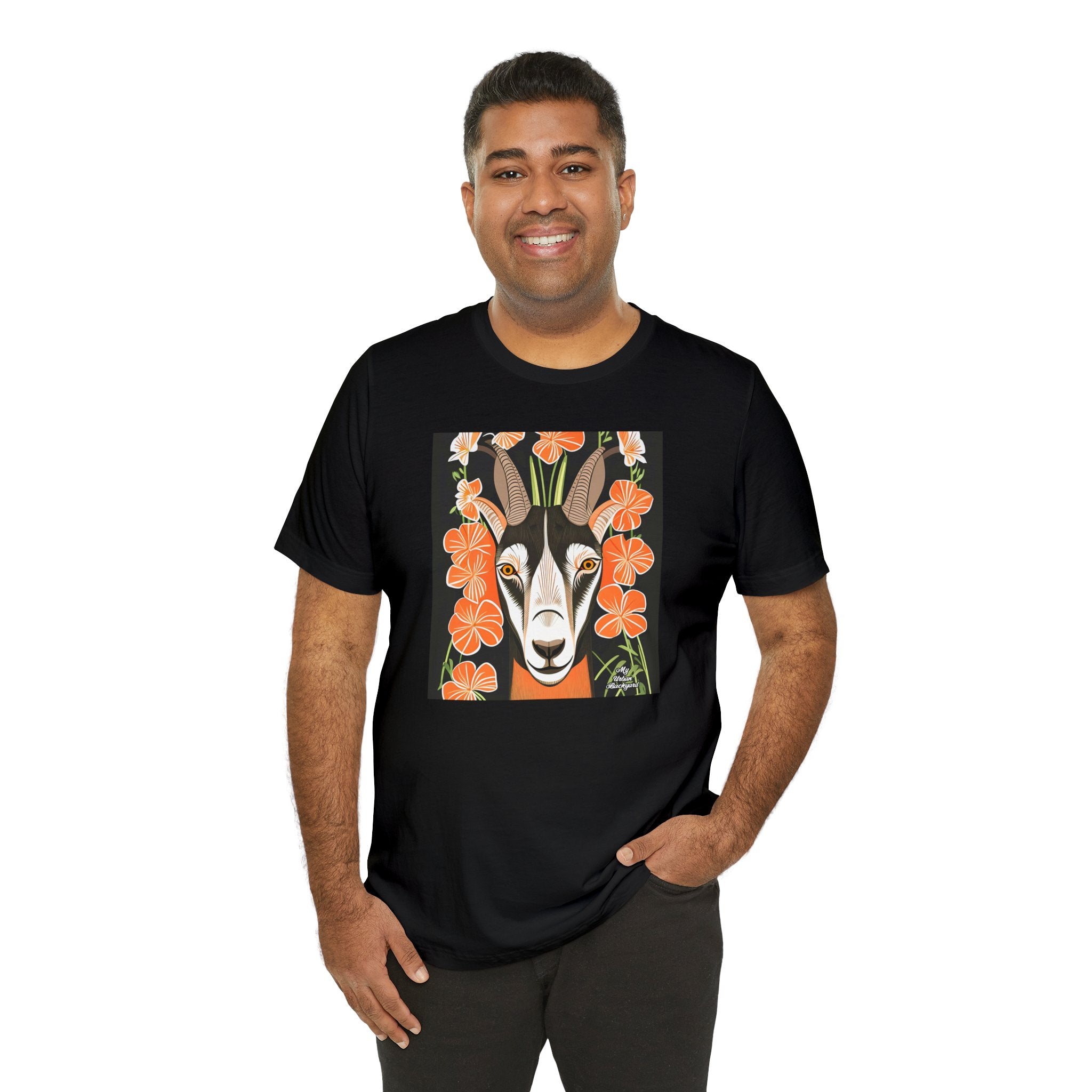 Goat with Orange Flowers, 100% Jersey Cotton T-Shirt