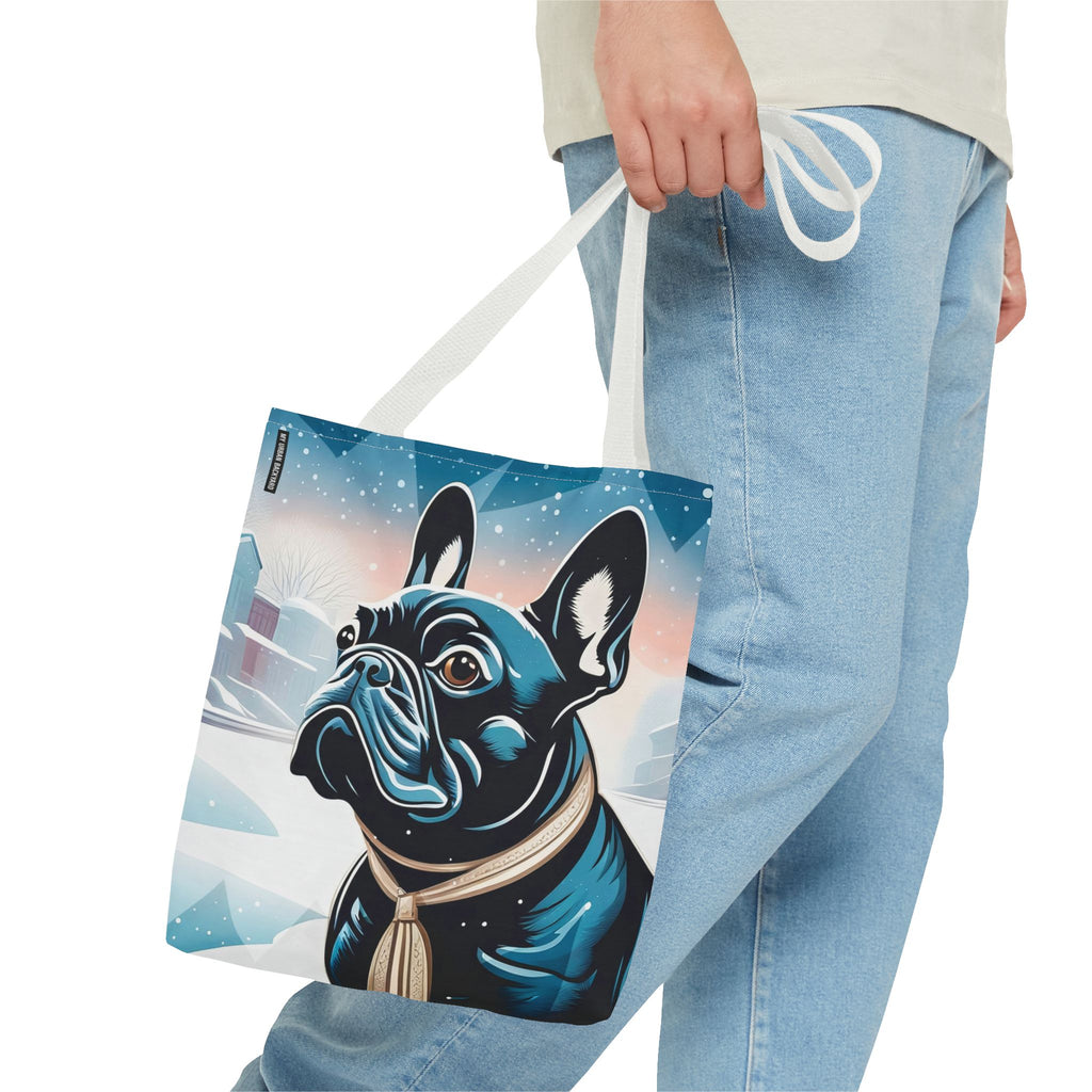 French Bulldog Winter Tote Bag — Snowy Pup All-Over Print Tote