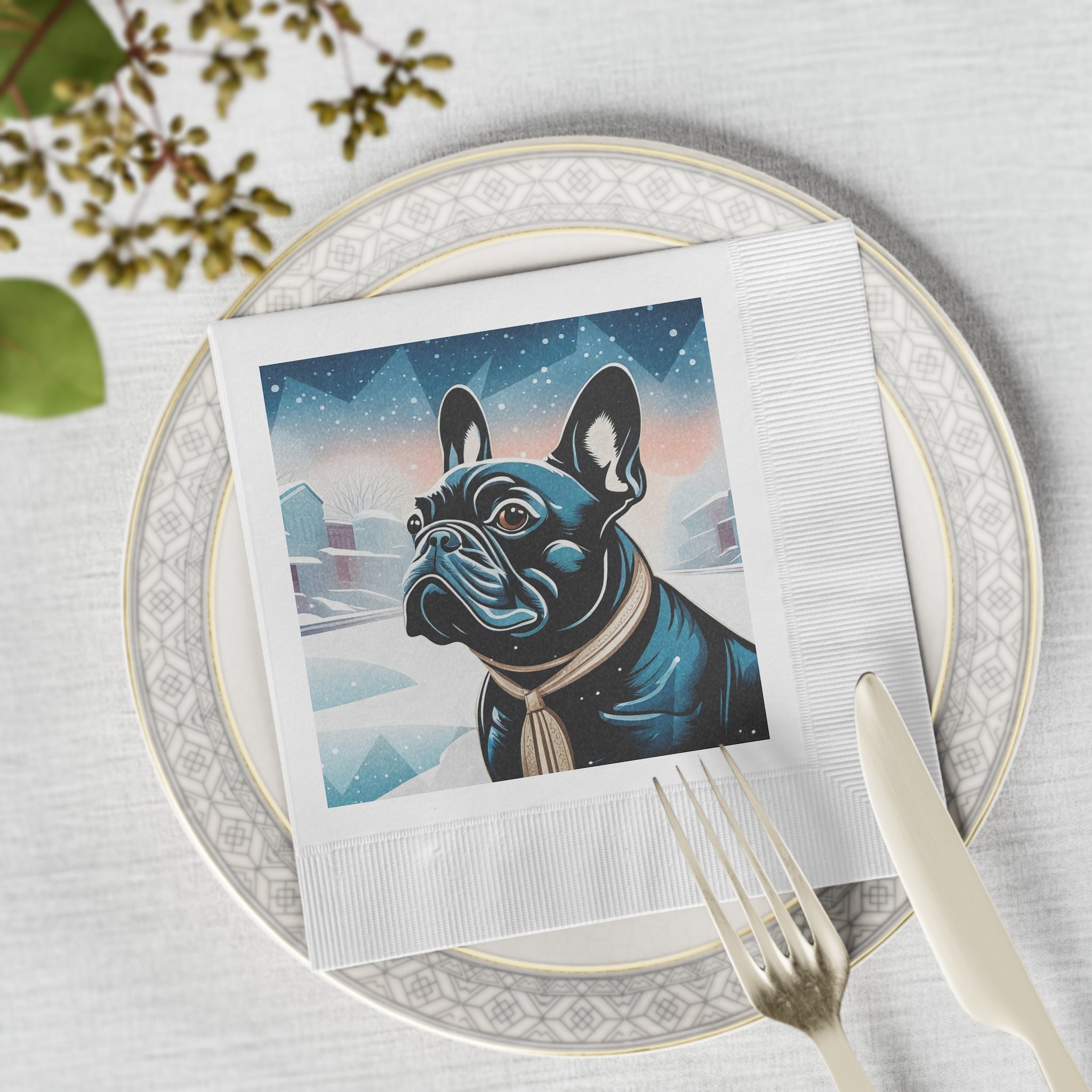 Winter French Bulldog Napkins