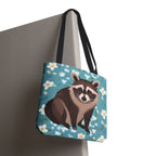 Young Raccoon w Flowers Tote Bag with Cotton Handles For Everyday Use, 3 Sizes