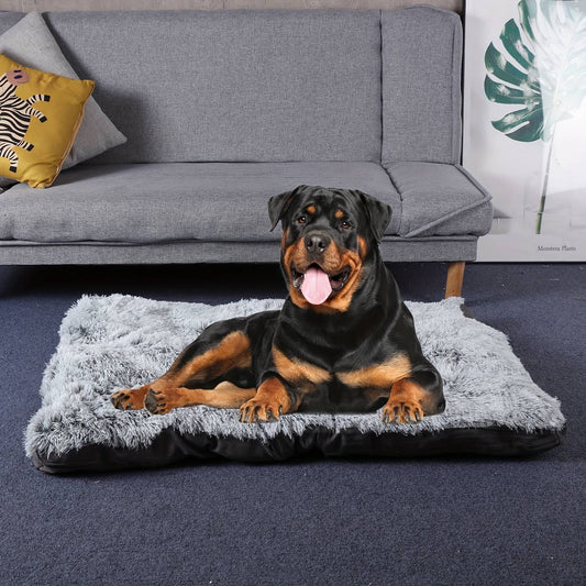 Long Plush Cozy Warm Pet Dog Bed, Washable Anti-Slip Kennel Mats