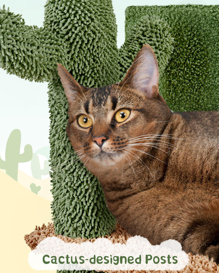 Yaheetech Cactus Cat Tree, 66?H Cat Tower for Indoor Cats, Multi-Level Cat Tree with Large Condos & Ramp, Pet Play House with Padded Perch, Platforms, Basket & Hanging Ball, Green/Brown