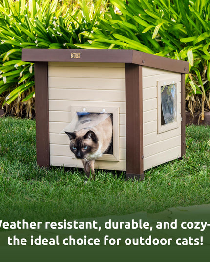 New Age Pet® ECOFLEX® Albany Outdoor Feral Cat House for Multiple Cats with Quick & Easy Assembly, 2 Vinyl Door Flaps Included, Moisture and Odor Resistant