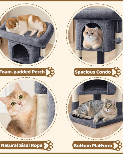 Yaheetech 23.5in Cat Tree Tower, Cat Condo with Sisal-Covered Scratching Posts, Cat House Activity Center Furniture for Kittens, Cats and Pets - Dark Gray