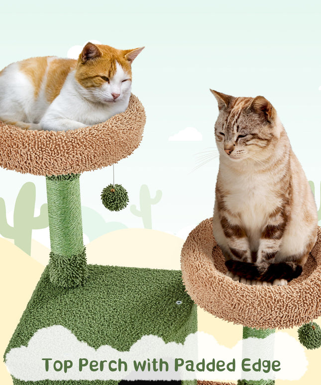 Yaheetech Cactus Cat Tree, 66?H Cat Tower for Indoor Cats, Multi-Level Cat Tree with Large Condos & Ramp, Pet Play House with Padded Perch, Platforms, Basket & Hanging Ball, Green/Brown