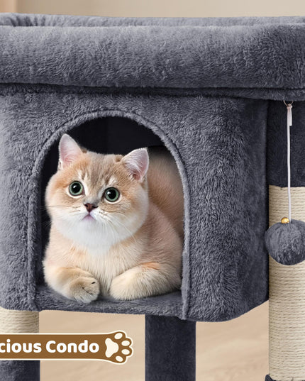 Yaheetech 23.5in Cat Tree Tower, Cat Condo with Sisal-Covered Scratching Posts, Cat House Activity Center Furniture for Kittens, Cats and Pets - Dark Gray