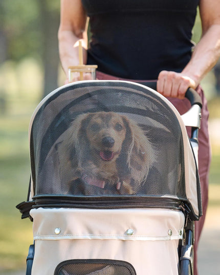 Carlson Pet Products Stroller, Includes 360 Degree Front Wheel Swivel, Rear Wheel Breaks, Reflective Trim, Mesh Panels, Umbrella and Mesh Canopy, Khaki