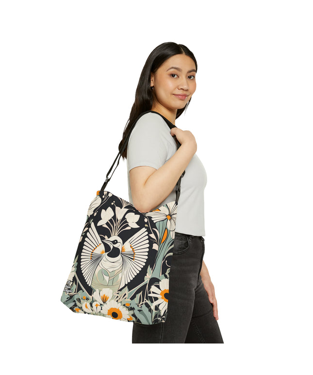 White Bird with Flowers, Tote Bag with Adjustable Strap - Trendy and Versatile