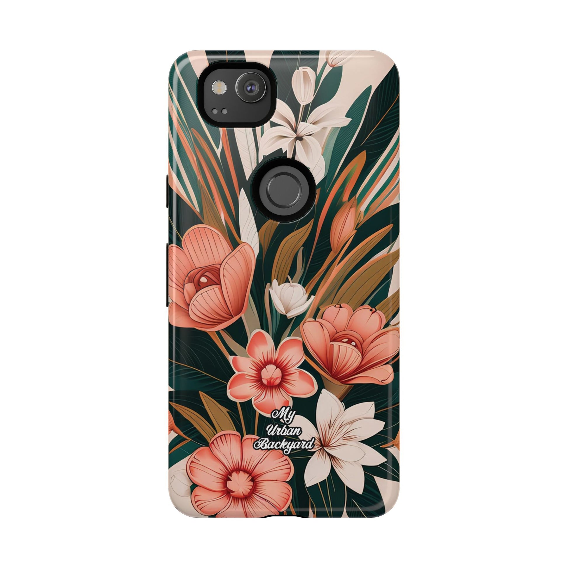 Peach Art Deco Flowers, Cell Phone Case - Apple, Samsung, Google Pixel