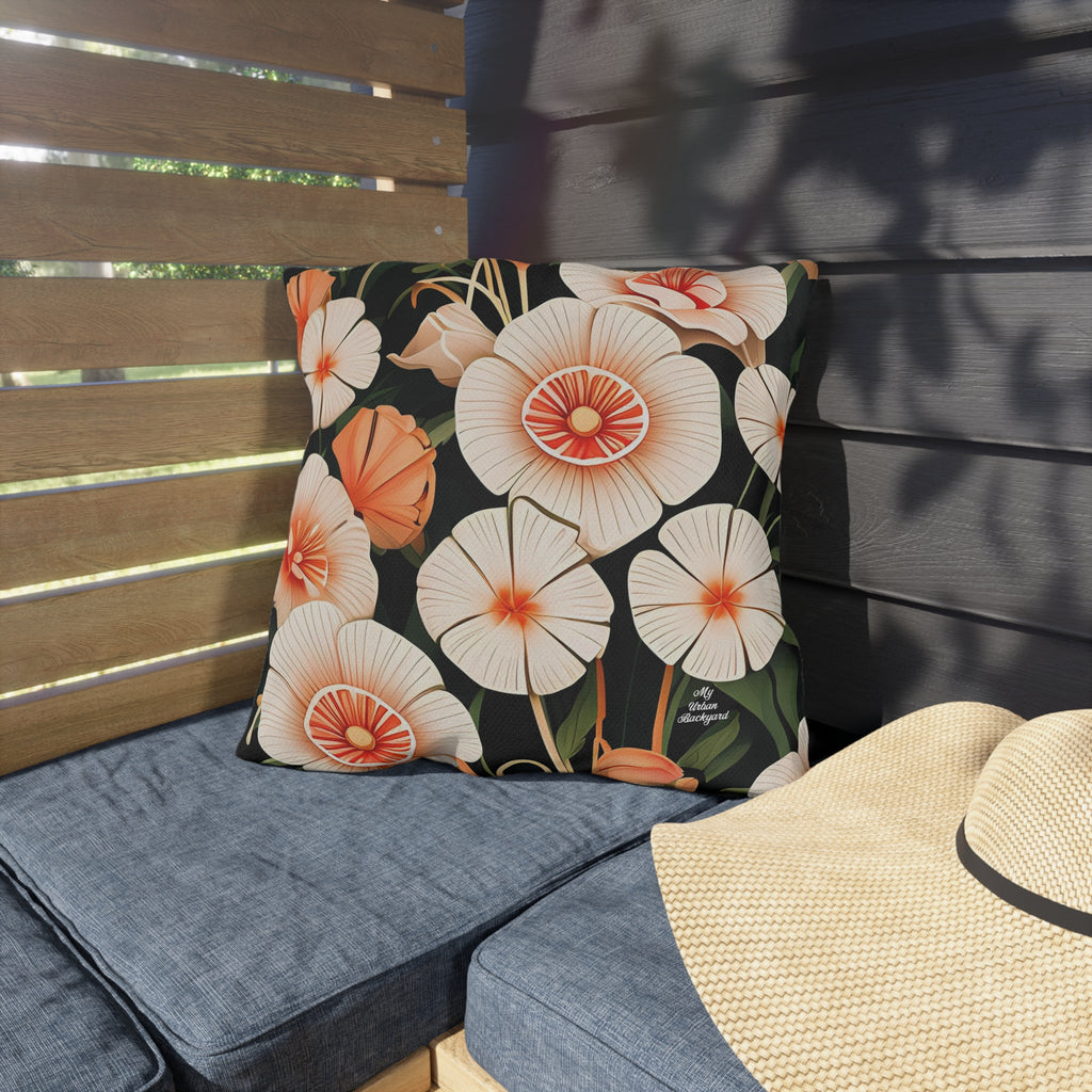Art Deco Flowers, Terracotta accent color, Throw Pillow, Indoor/Outdoor Decor for Home or Office