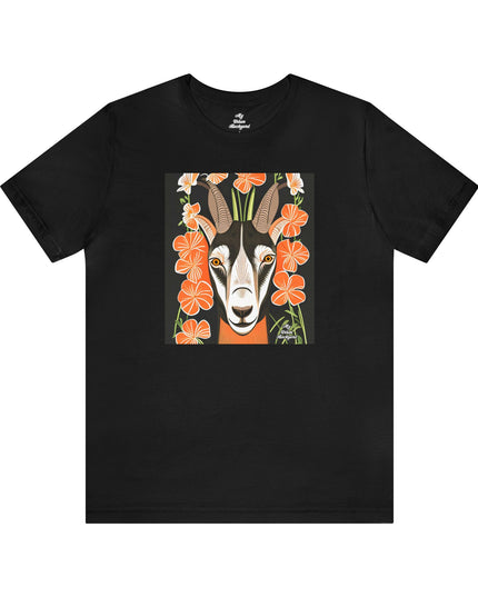 Goat with Orange Flowers, Soft 100% Jersey Cotton T-Shirt, Unisex, Short Sleeve, Retail Fit