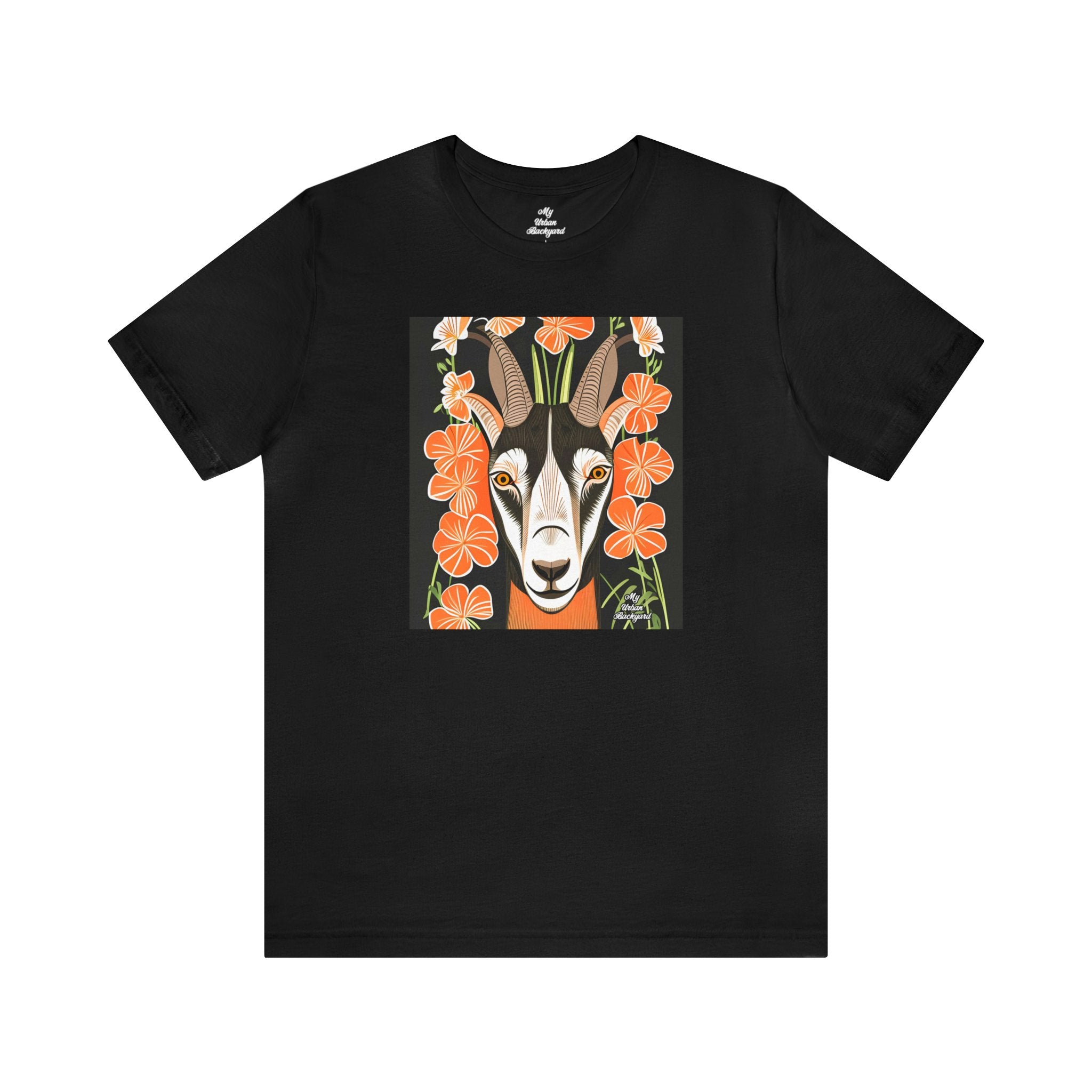 Goat with Orange Flowers, 100% Jersey Cotton T-Shirt