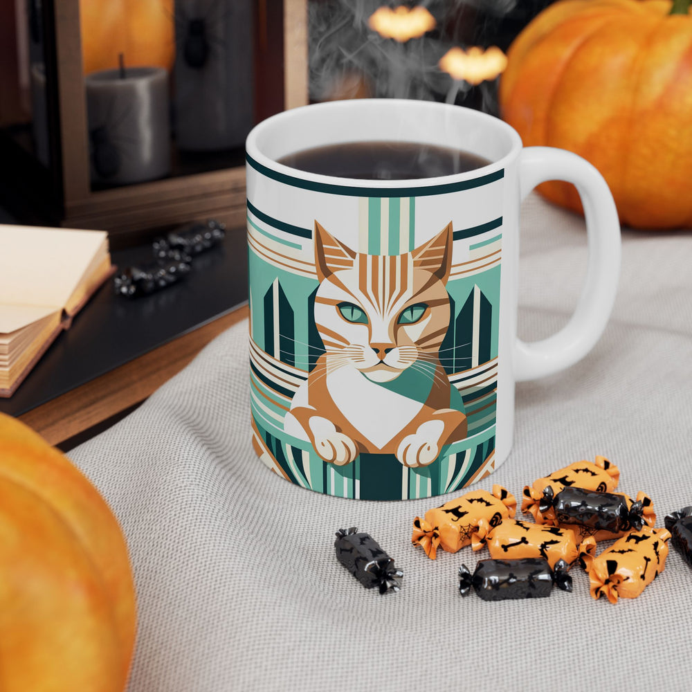 Terracotta & Teal Tabby Ceramic Mug — 11 oz