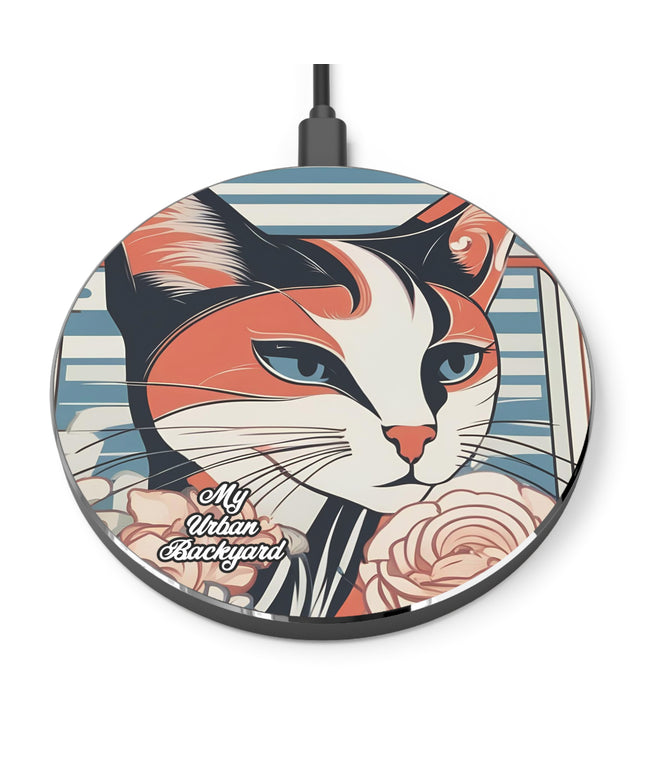 Art Deco Cat, 10W Wireless Charger for iPhone, Android, Earbuds