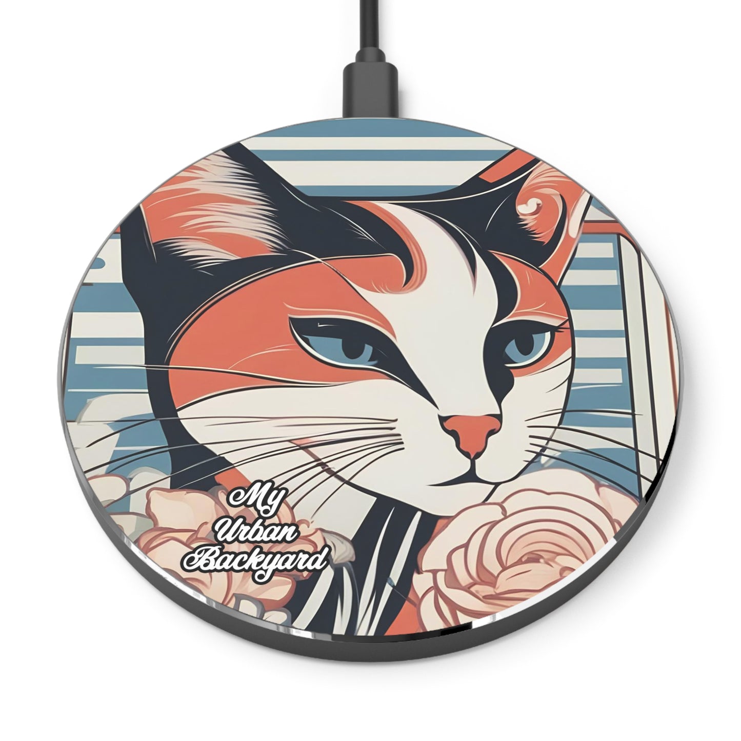 Art Deco Cat, 10W Wireless Charger for iPhone, Android, Earbuds