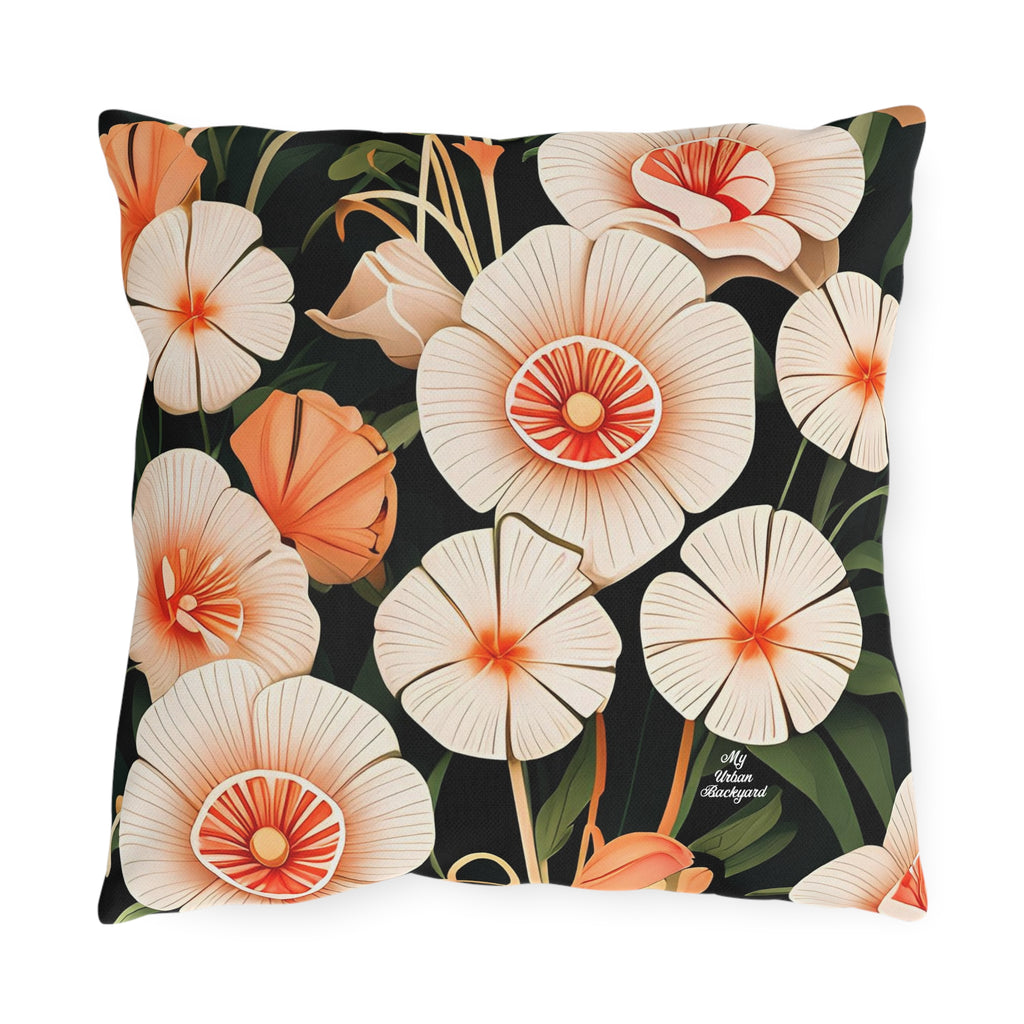 Art Deco Flowers, Terracotta accent color, Throw Pillow, Indoor/Outdoor Decor for Home or Office