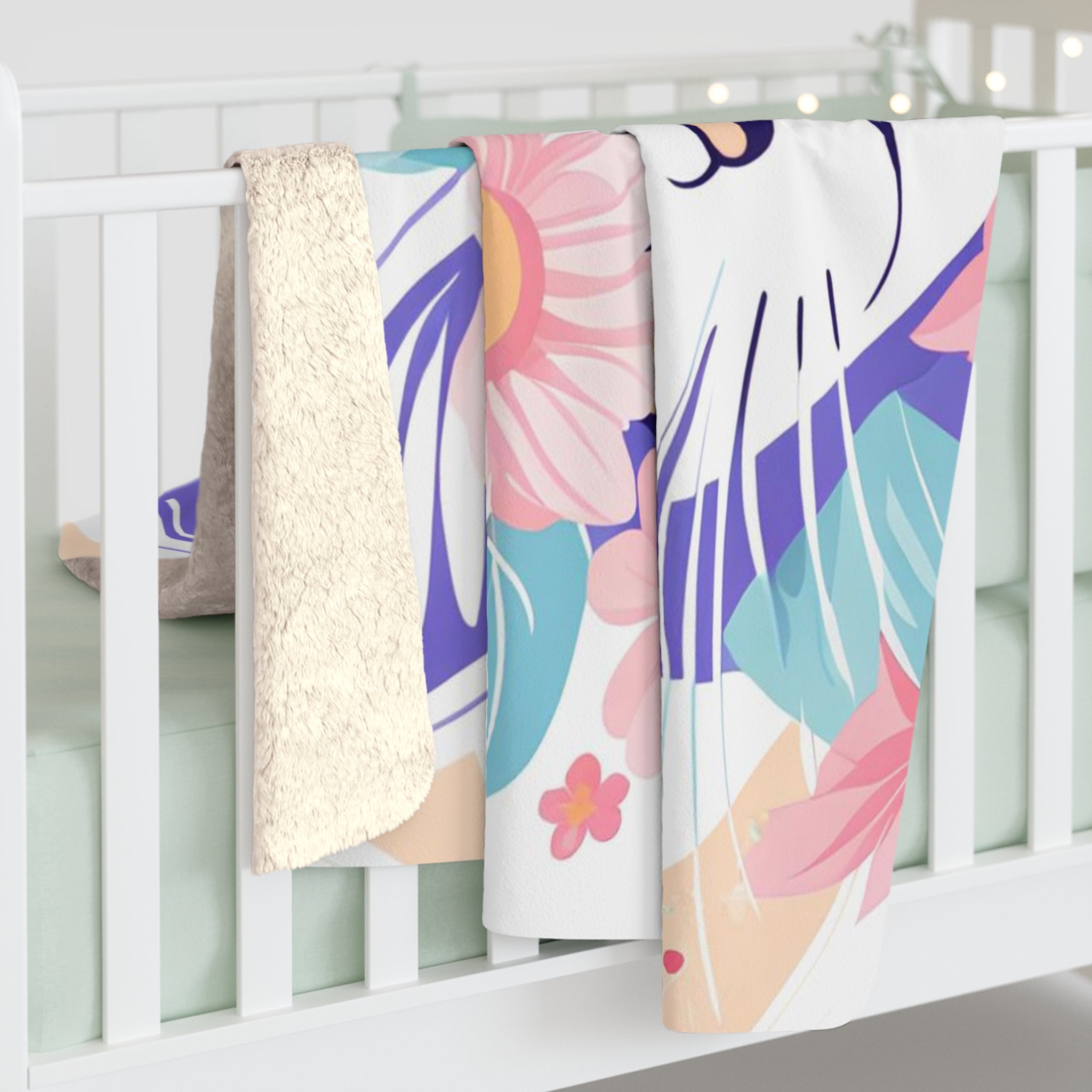 Cat with Pastel Flowers, Sherpa Fleece Blanket for Cozy Warmth, 50"x60"