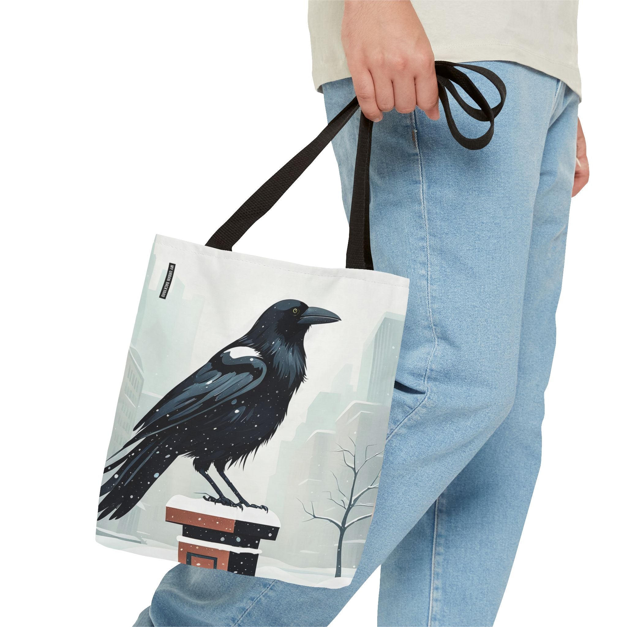 Winter Crow Tote Bag with Cotton Handles For Everyday Use, 3 Sizes