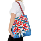 Bouquet of Red White and Blue Flowers Tote Bag with Cotton Handles For Everyday Use, 3 Sizes