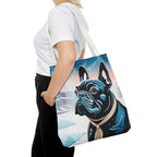 French Bulldog Winter Tote Bag — Snowy Pup All-Over Print Tote