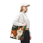 Orange Cat with Flowers Tote Bag with Cotton Handles For Everyday Use, 3 Sizes