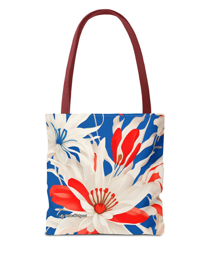 Red White & Blue Flowers Tote Bag with Cotton Handles For Everyday Use, 3 Sizes