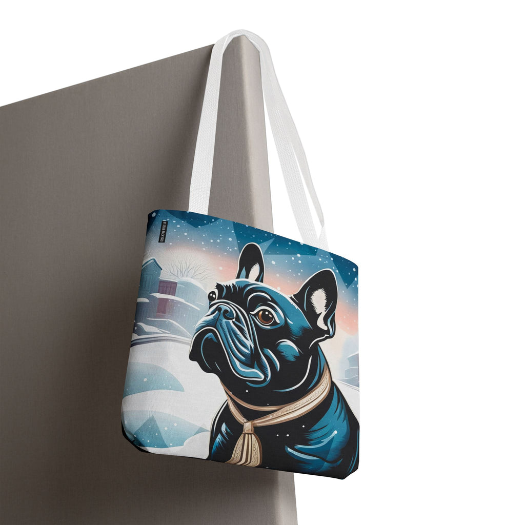 French Bulldog Winter Tote Bag — Snowy Pup All-Over Print Tote