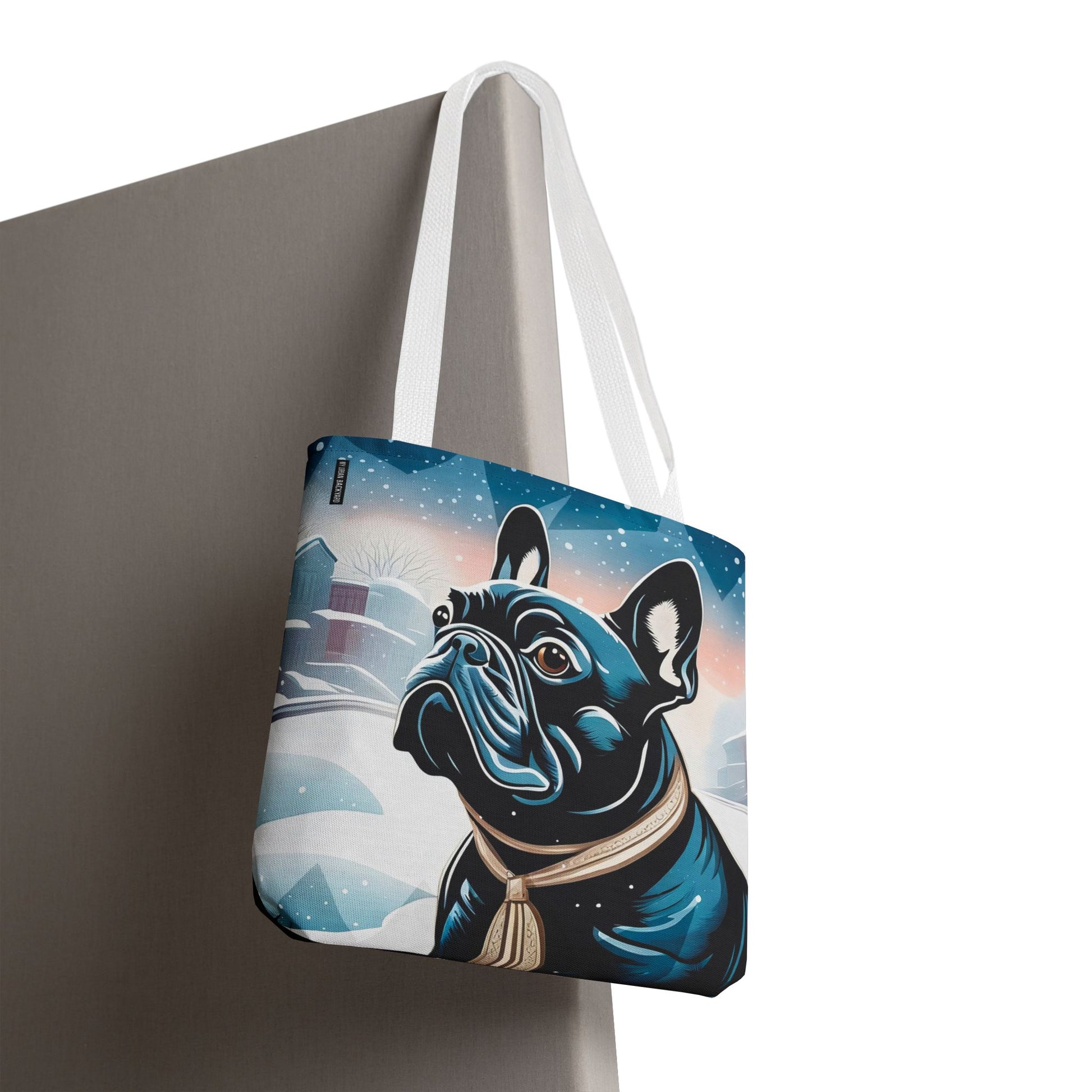 French Bulldog Winter Tote Bag — Snowy Pup All-Over Print Tote