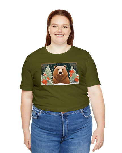Art Deco Holiday Bear, Soft 100% Jersey Cotton T-Shirt, Unisex, Short Sleeve, Retail Fit