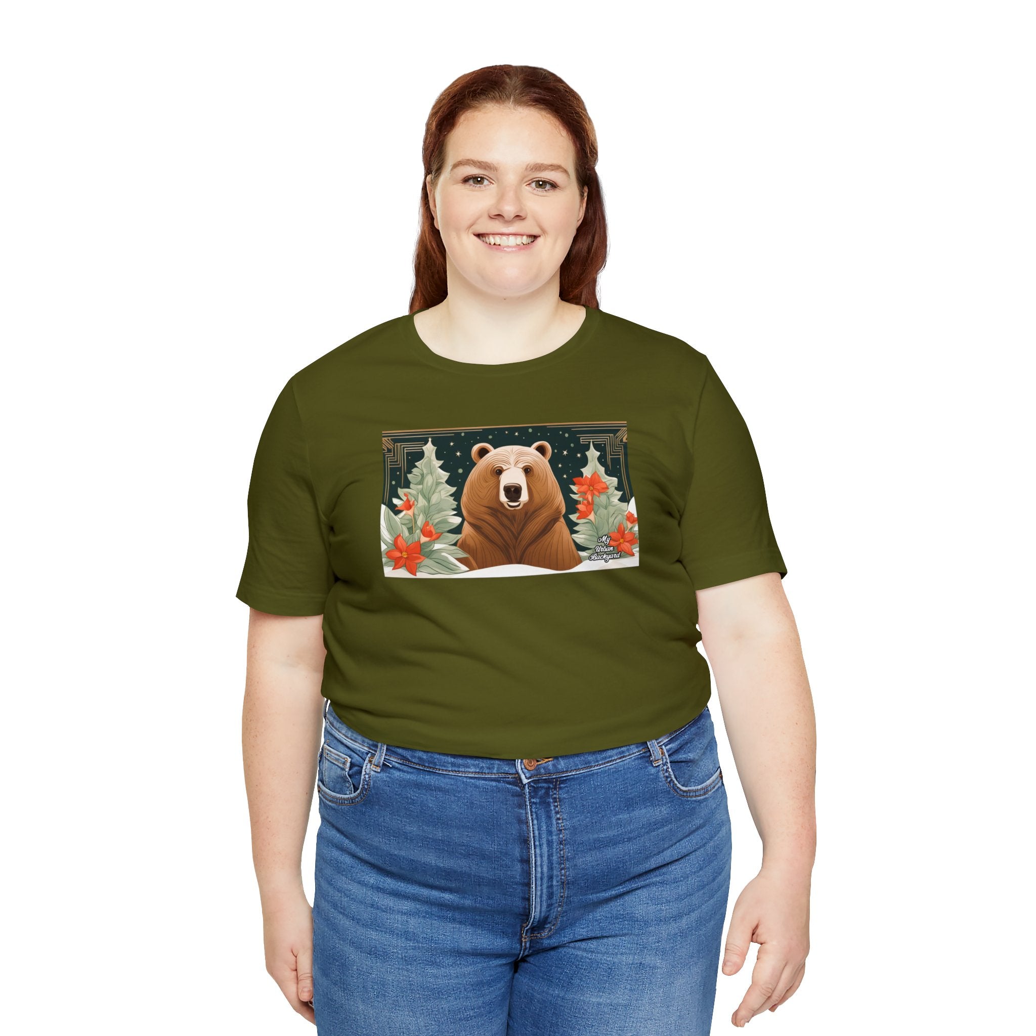 Art Deco Holiday Bear, Soft 100% Jersey Cotton T-Shirt, Unisex, Short Sleeve, Retail Fit