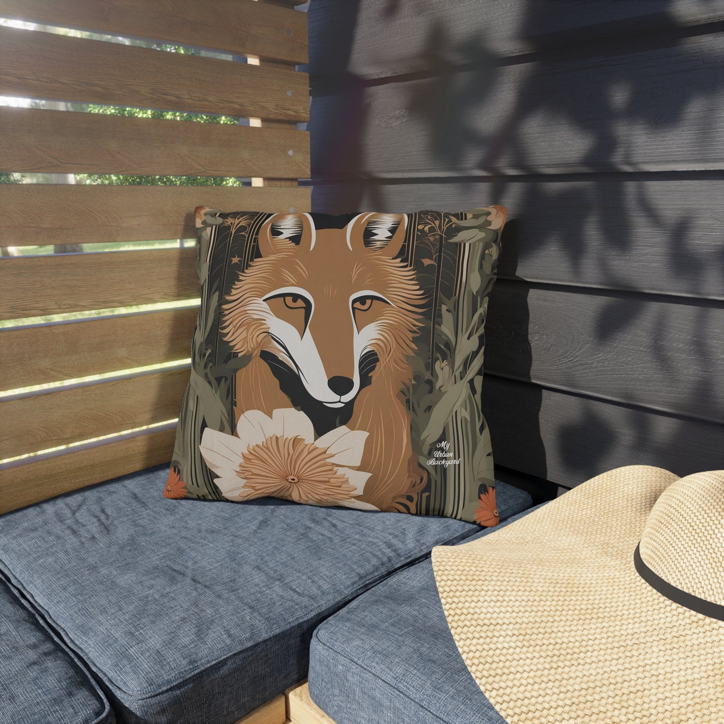 Art Deco Coyote w Flower, Versatile Throw Pillow - Home or Office Decor