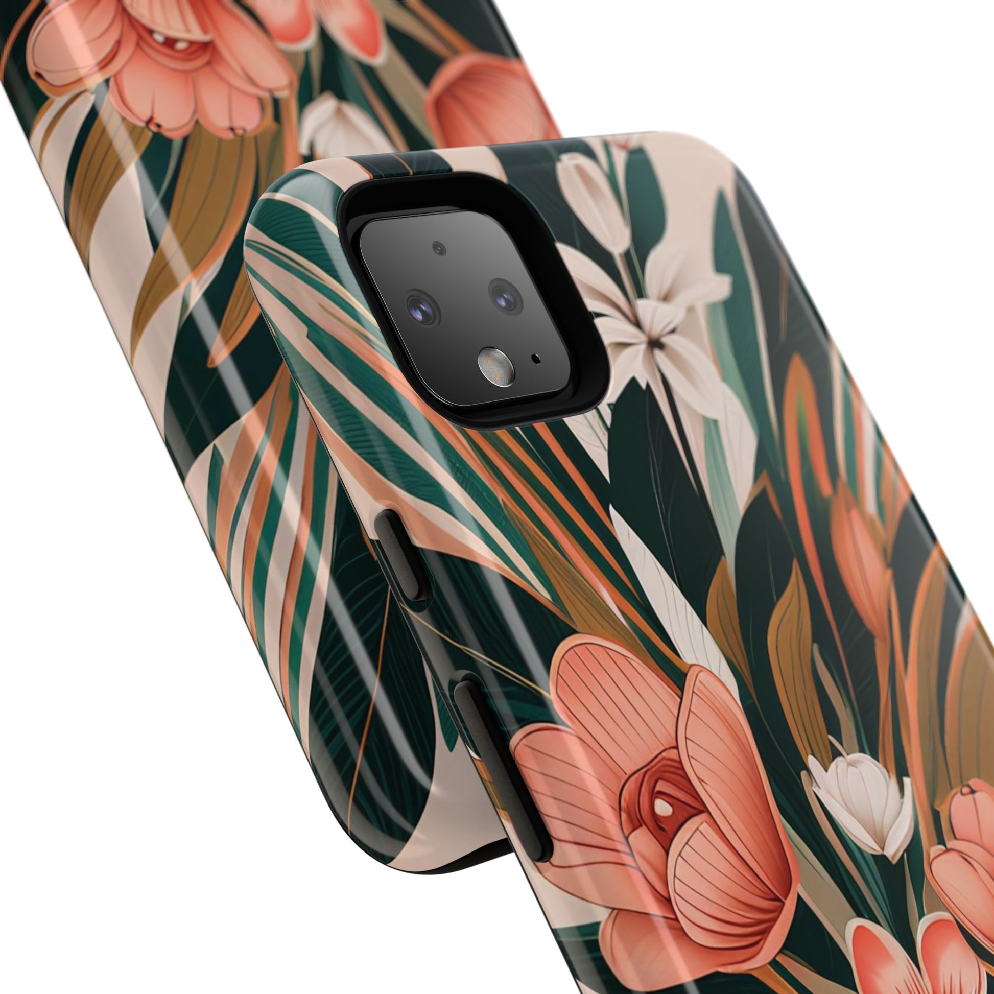 Peach Art Deco Flowers, Cell Phone Case - Apple, Samsung, Google Pixel