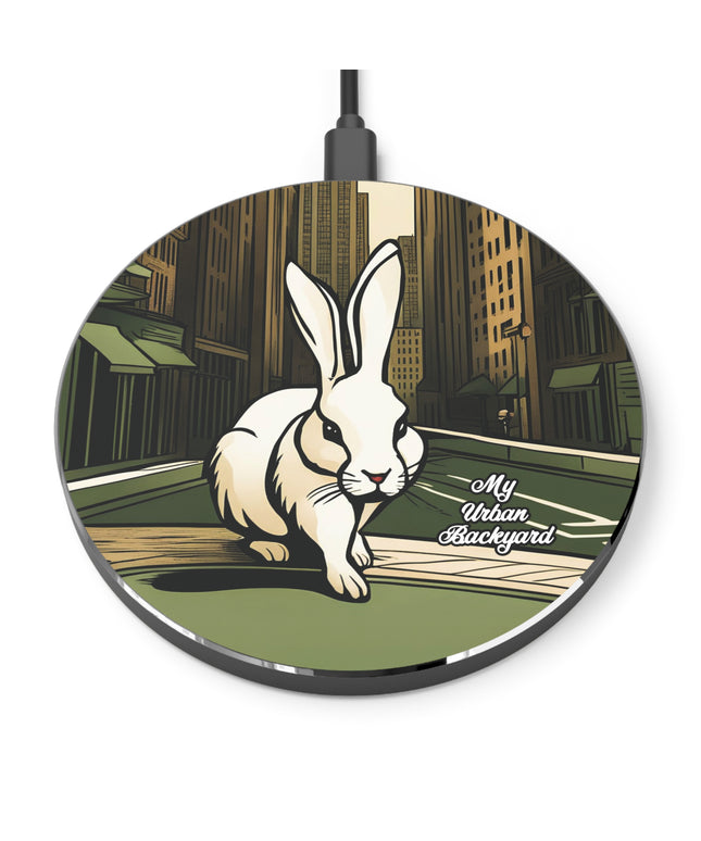 White Rabbit on a City Street, 10W Wireless Charger for iPhone, Android, Earbuds