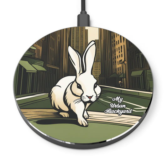 White Rabbit on a City Street, 10W Wireless Charger for iPhone, Android, Earbuds