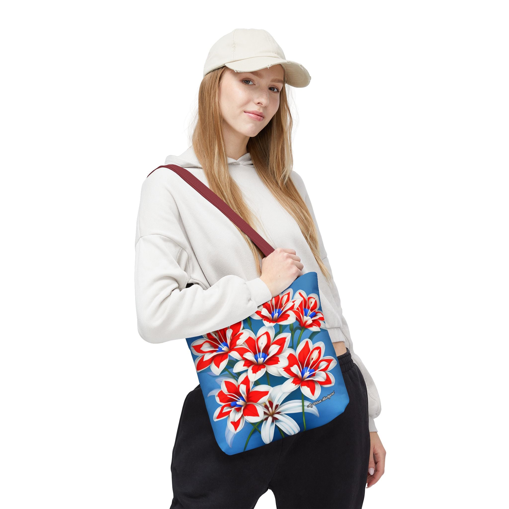 Bouquet of Red White and Blue Flowers Tote Bag with Cotton Handles For Everyday Use, 3 Sizes