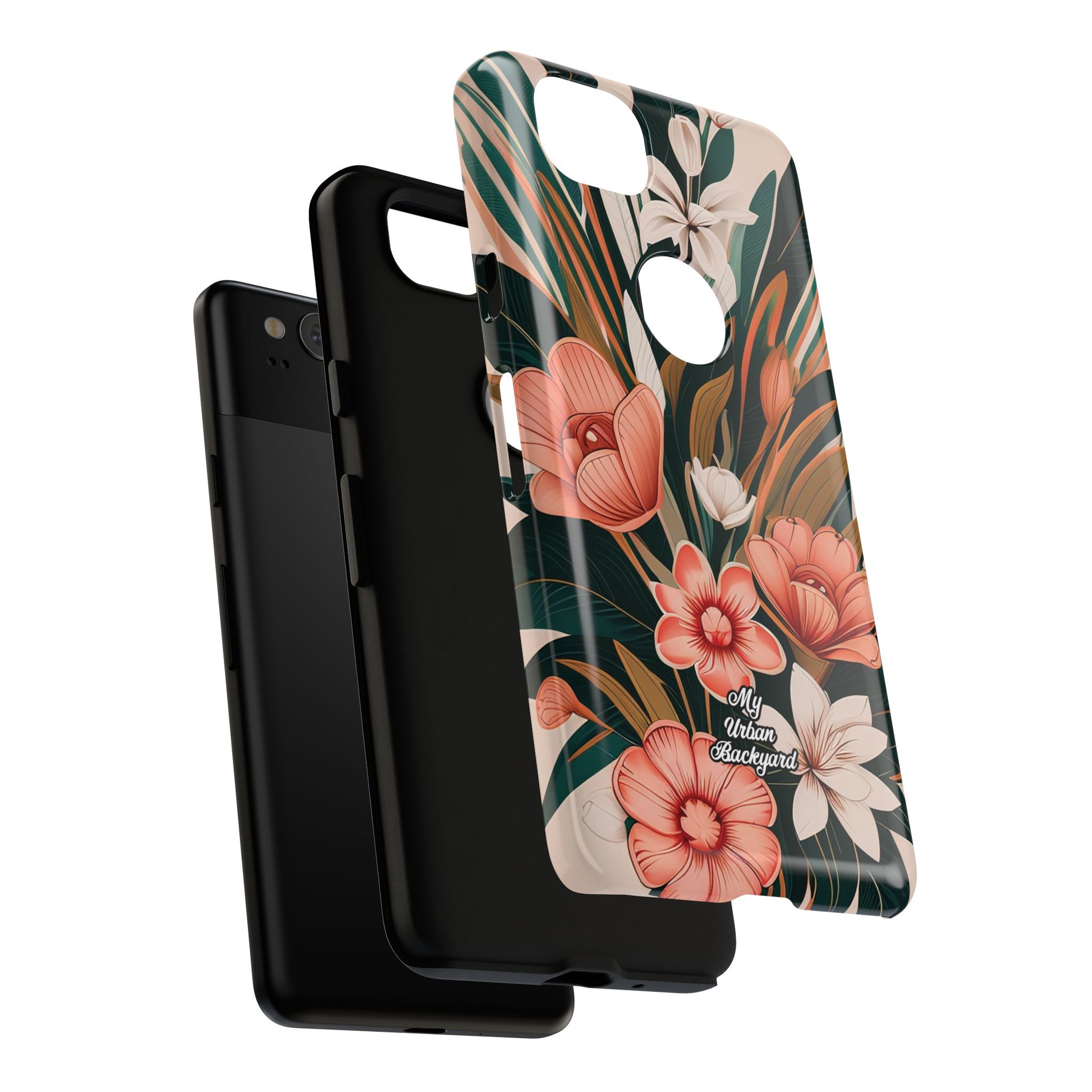 Peach Art Deco Flowers, Cell Phone Case - Apple, Samsung, Google Pixel