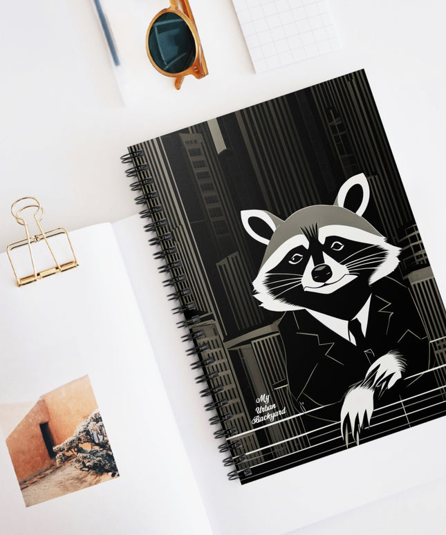 Oliver Nighteyes, Raccoon Spiral Notebook Writing Journal - 118 Ruled Pages