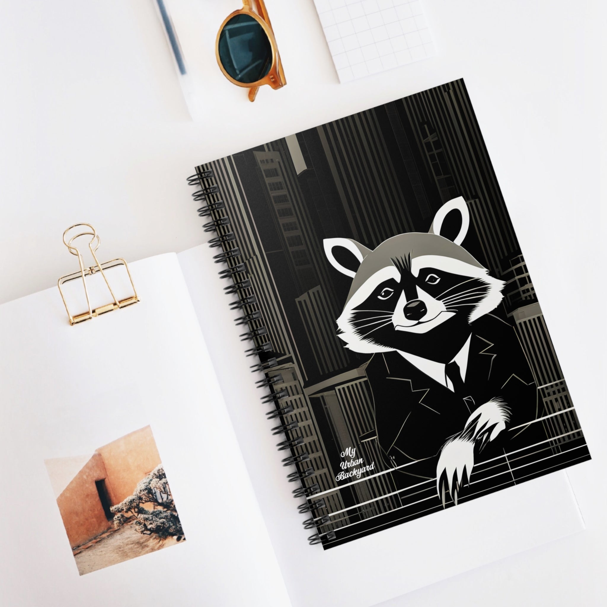 Oliver Nighteyes, Raccoon Spiral Notebook Writing Journal - 118 Ruled Pages