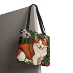 Orange Cat with Flowers, Tote Bag w Cotton Handles