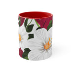 White Flowers on Red, Ceramic Coffee Mug