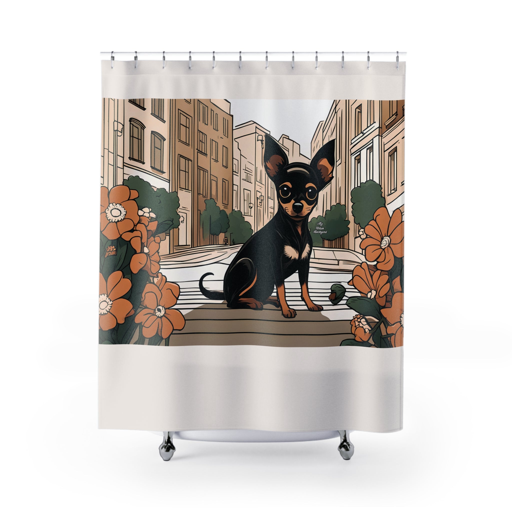 Cream Shower Curtain with Ricky Barkley, Urban Dog Graphic - 71" x 74"