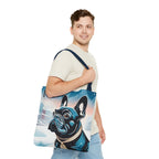 French Bulldog Winter Tote Bag — Snowy Pup All-Over Print Tote