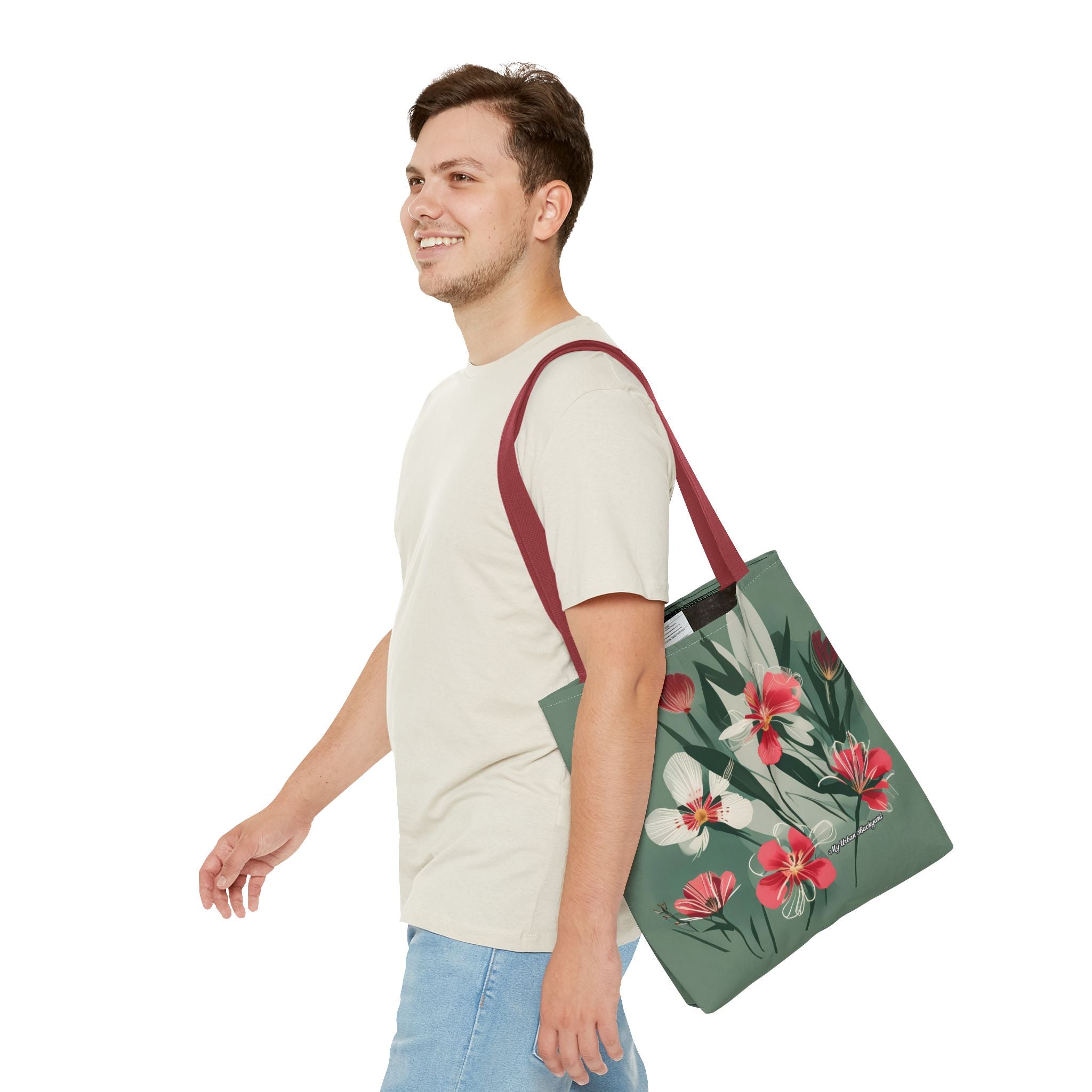 White and Red Wildflowers Tote Bag with Cotton Handles For Everyday Use, 3 Sizes