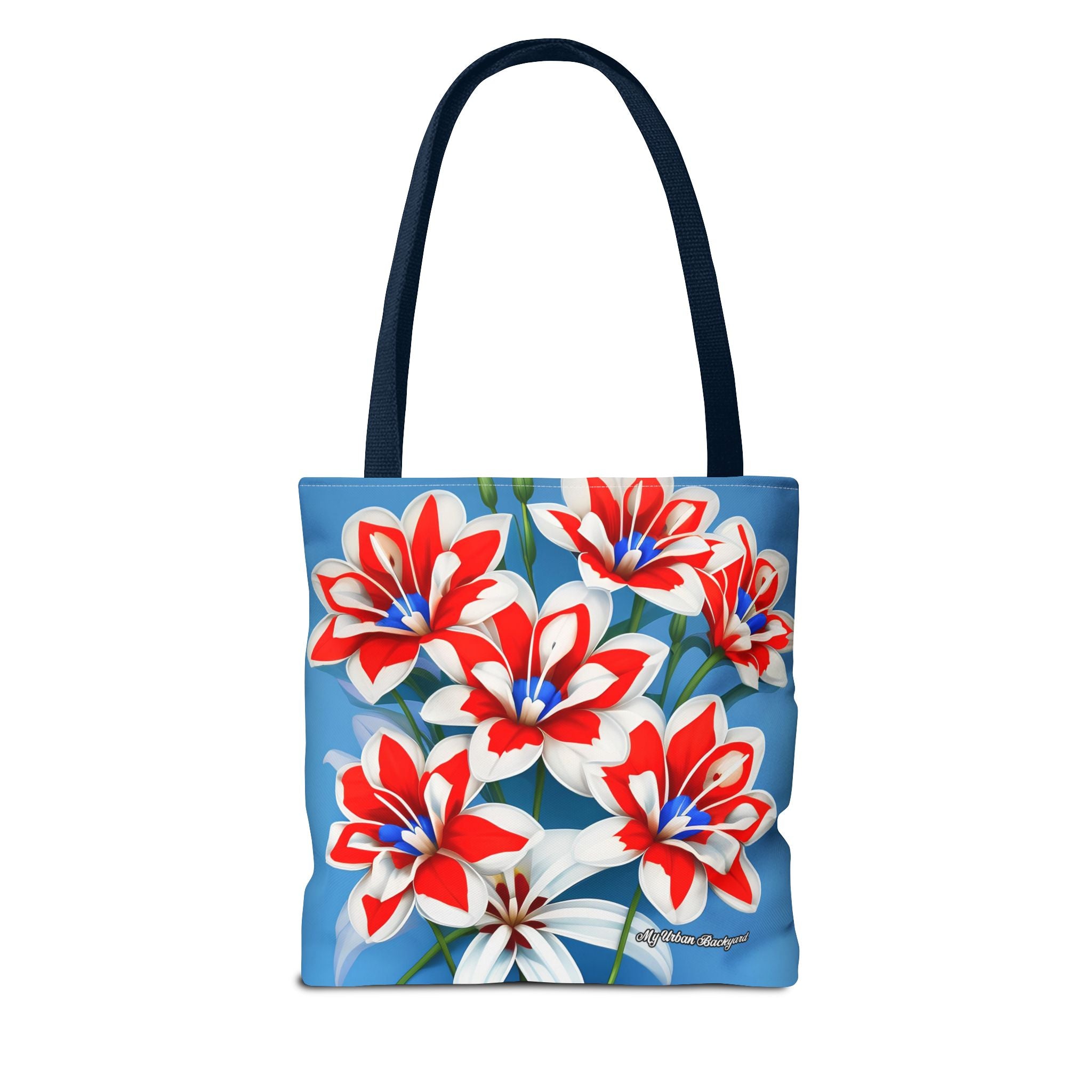 Bouquet of Red White and Blue Flowers Tote Bag with Cotton Handles For Everyday Use, 3 Sizes