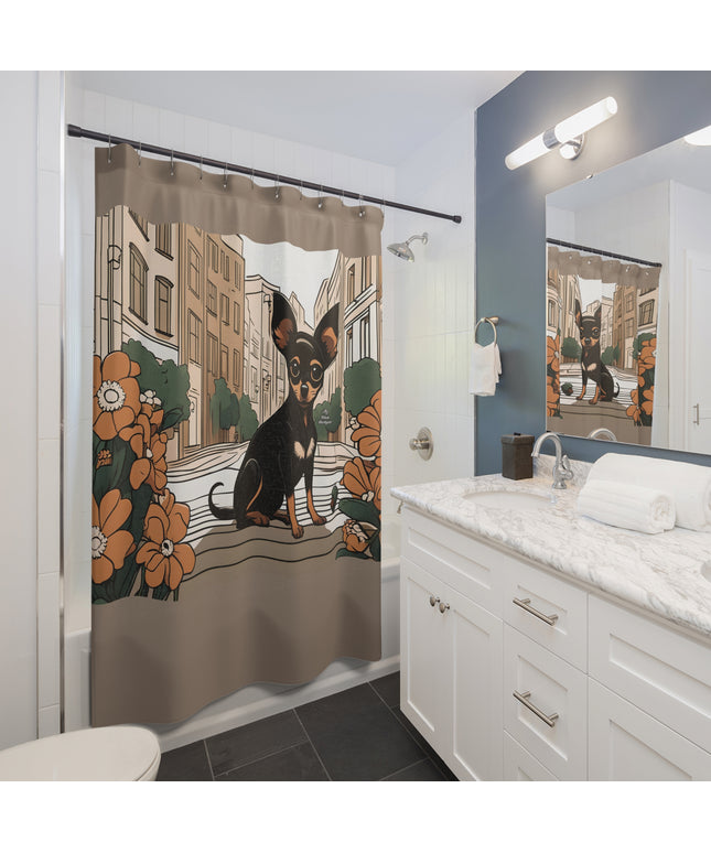 Ricky Barkley, Dog Shower Curtain, Taupe accent color - 71" x 74"