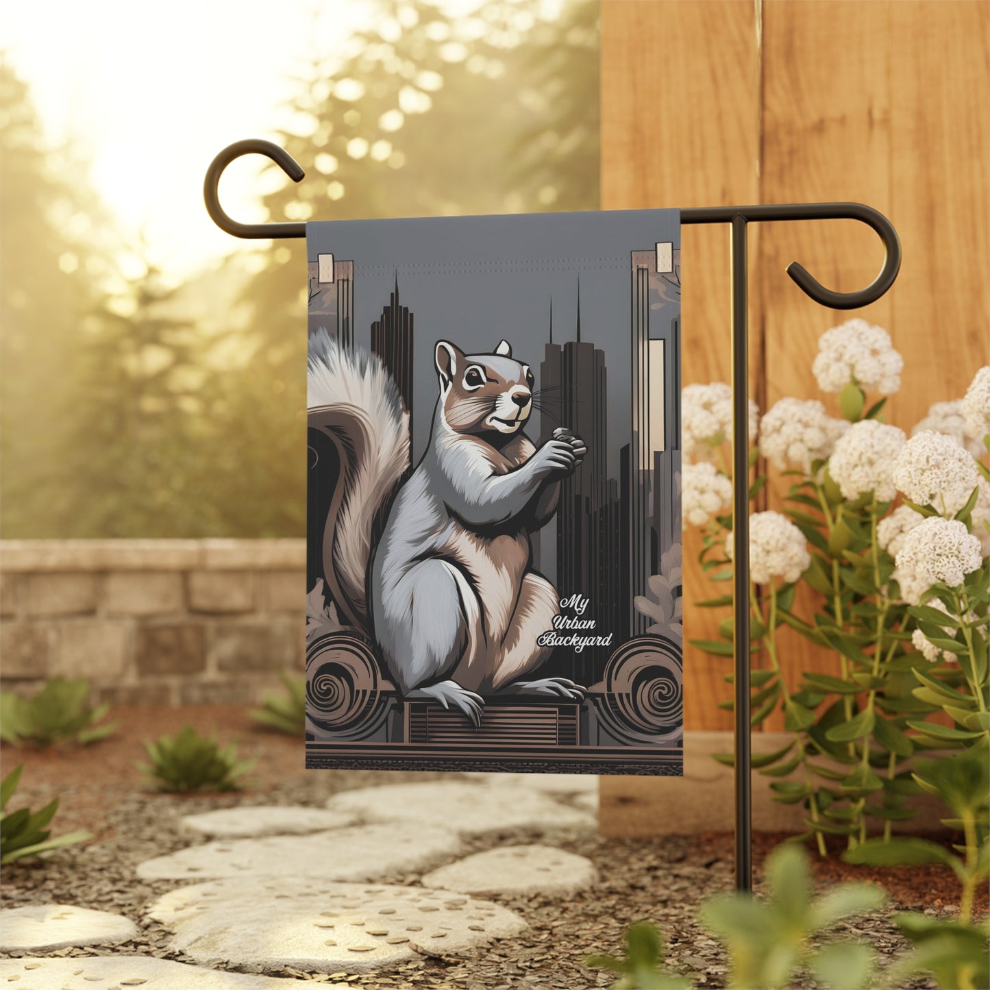 Urban Gray Squirrel, Garden Flag for Yard, Patio, Porch, or Work, 12"x18" - Flag only