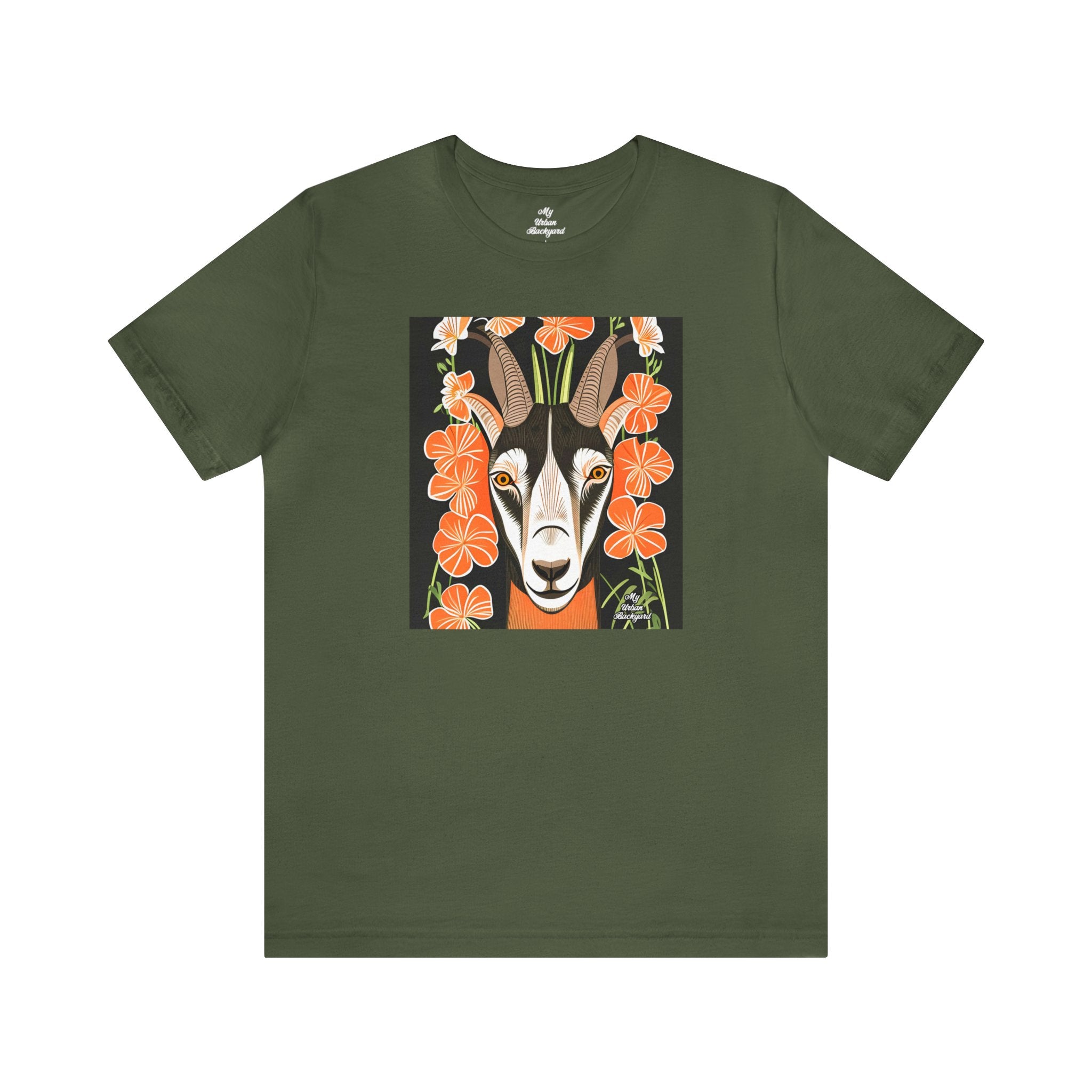 Goat with Orange Flowers, 100% Jersey Cotton T-Shirt